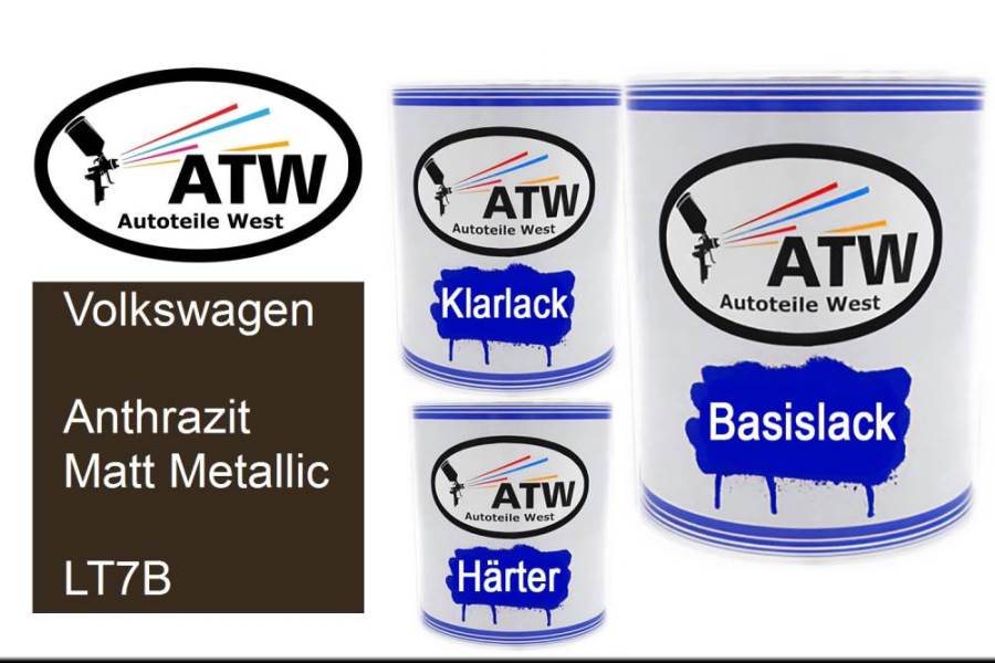 Volkswagen, Anthrazit Matt Metallic, LT7B: 1L Lackdose + 1L Klarlack + 500ml Härter - Set, von ATW Autoteile West.